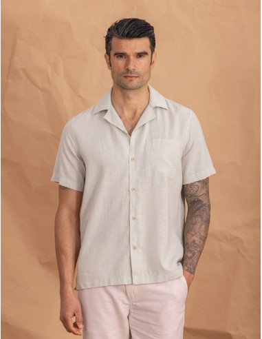 CAMISA CON LINO VERDE MANZANA MANGA CORTA