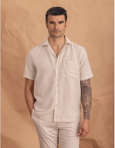 CAMISA CON LINO BEIGE MANGA CORTA